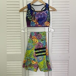 🧁 NAMASTEFIT Bear & Floral 2pc Athletic Wear Sports Bra (S) & Yoga Pants (L)